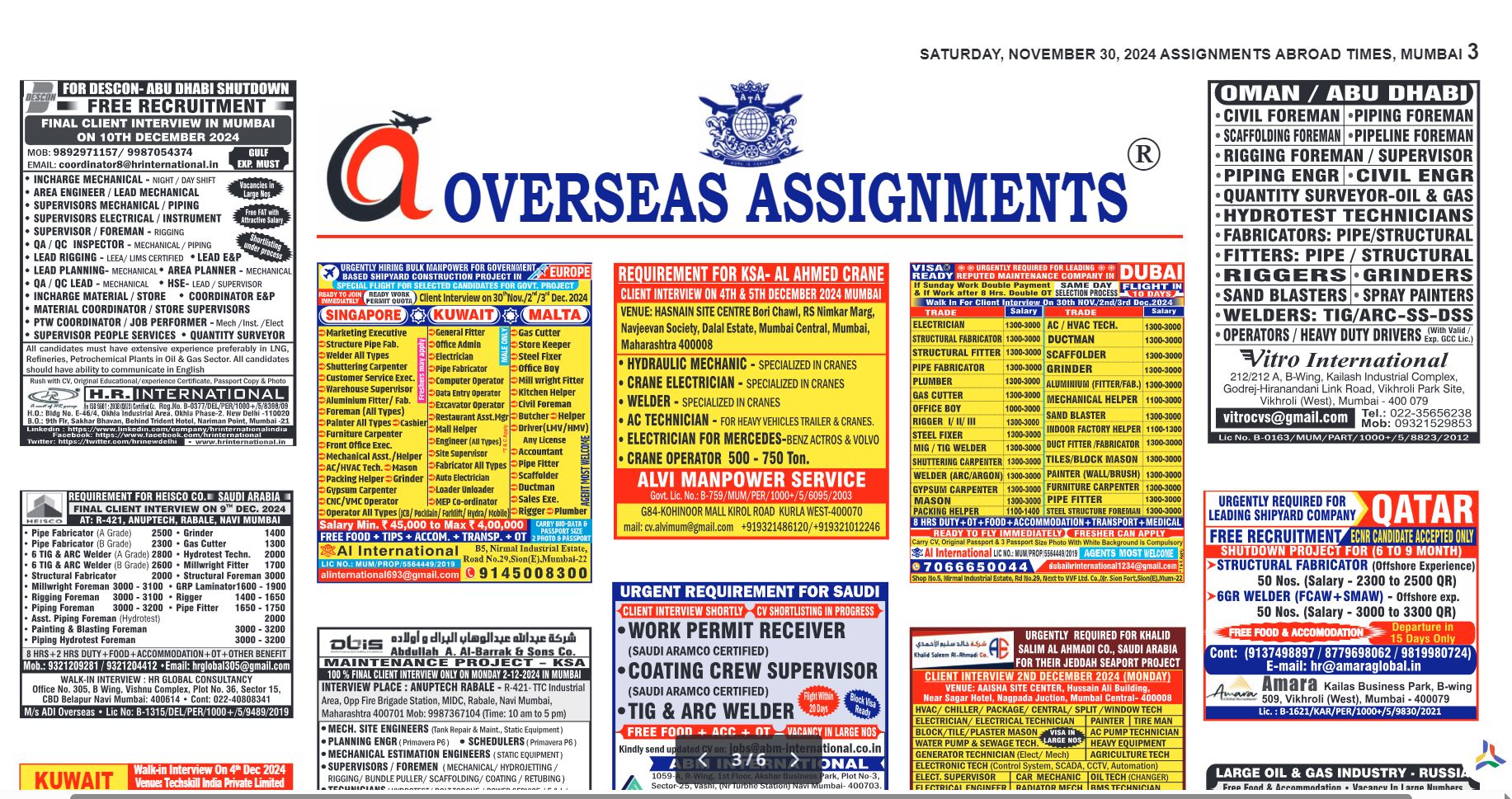 assignment abroad times 30th November 2024