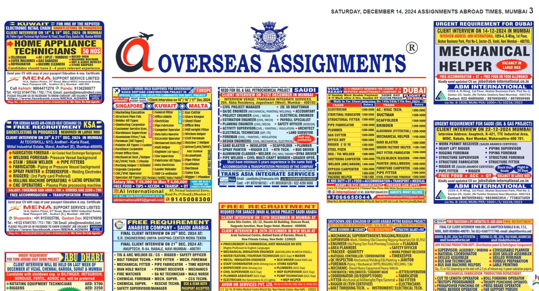 assignment abroad times 14th December 2024