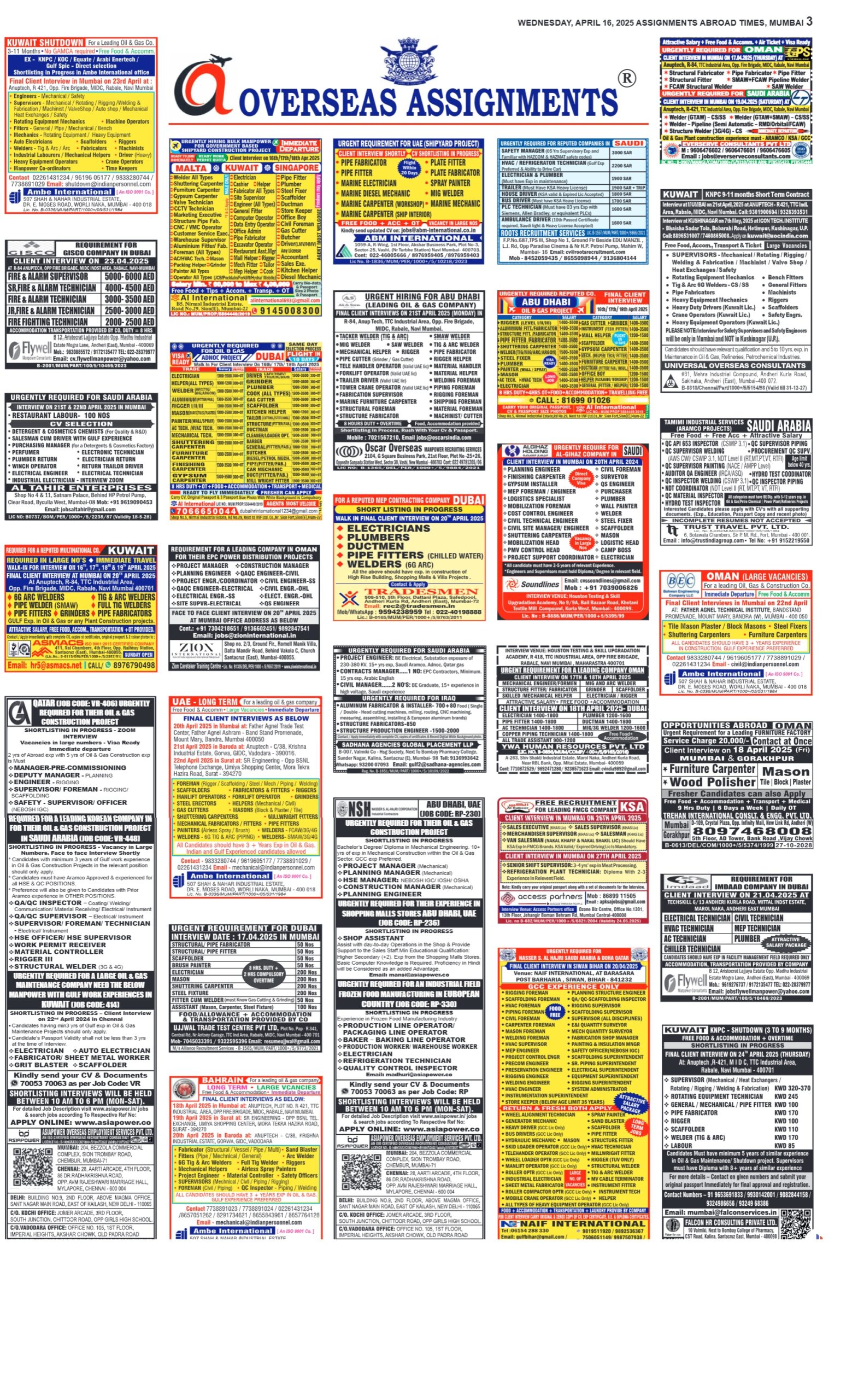 assignment abroad times 16th April 2025
