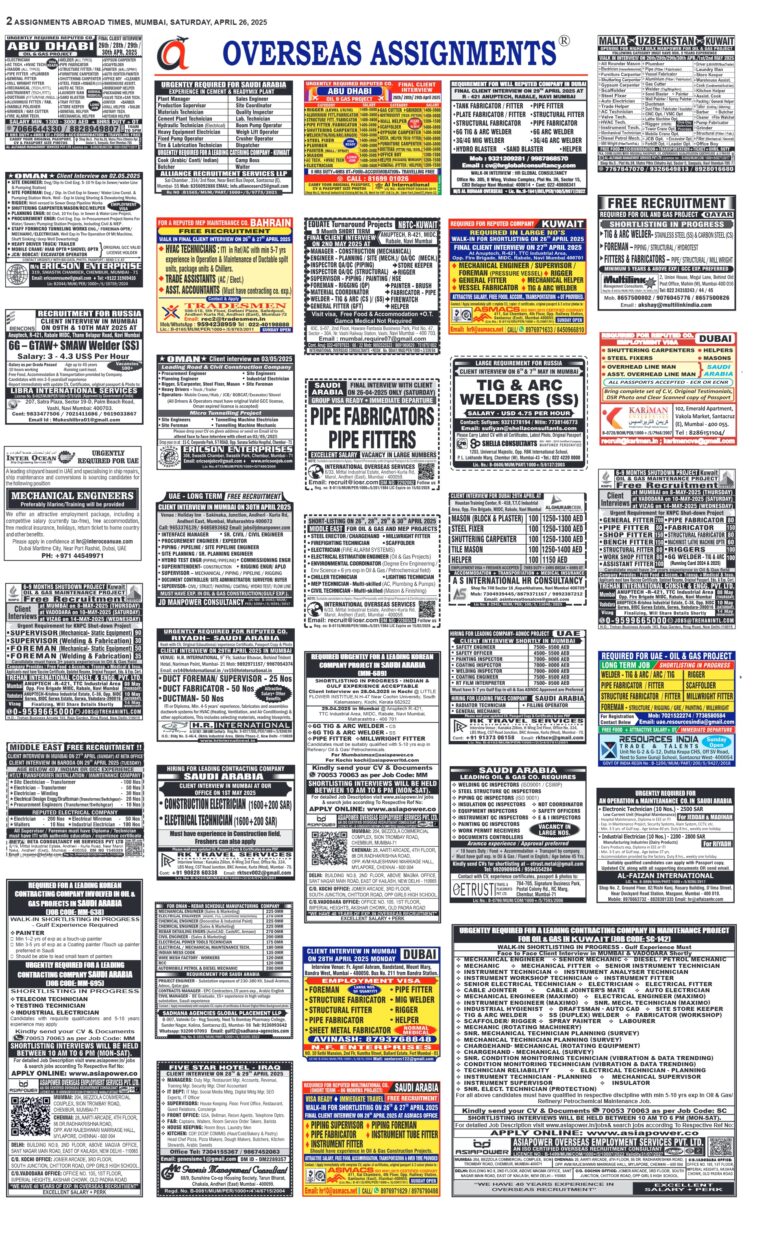 assignment abroad times 26th April 2025