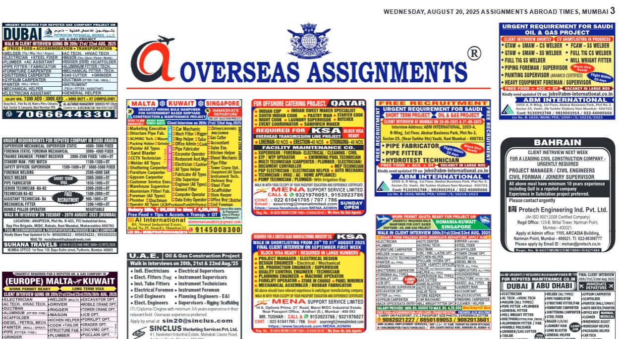 assignment abroad times 20th August 2025