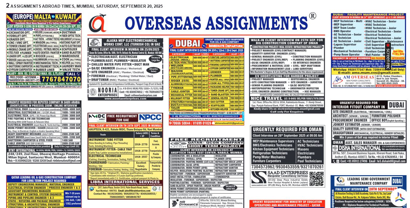 assignment abroad times 20th Sept 2025